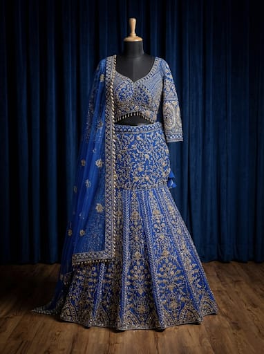 Rosaya Royal Sapphire Zardozi Bridal Lehenga Set