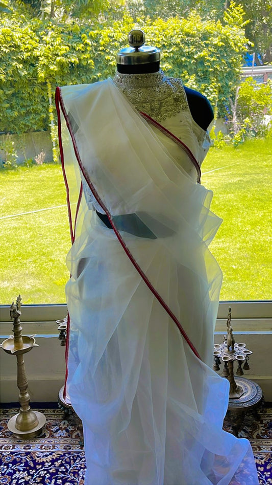 ORGANZA SAREE WITH MADHUBANI BLOUSE