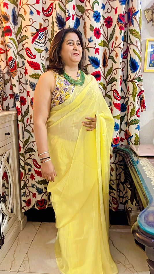 KALAMKARI BLOUSE WITH PLAN CRAPE SAREE