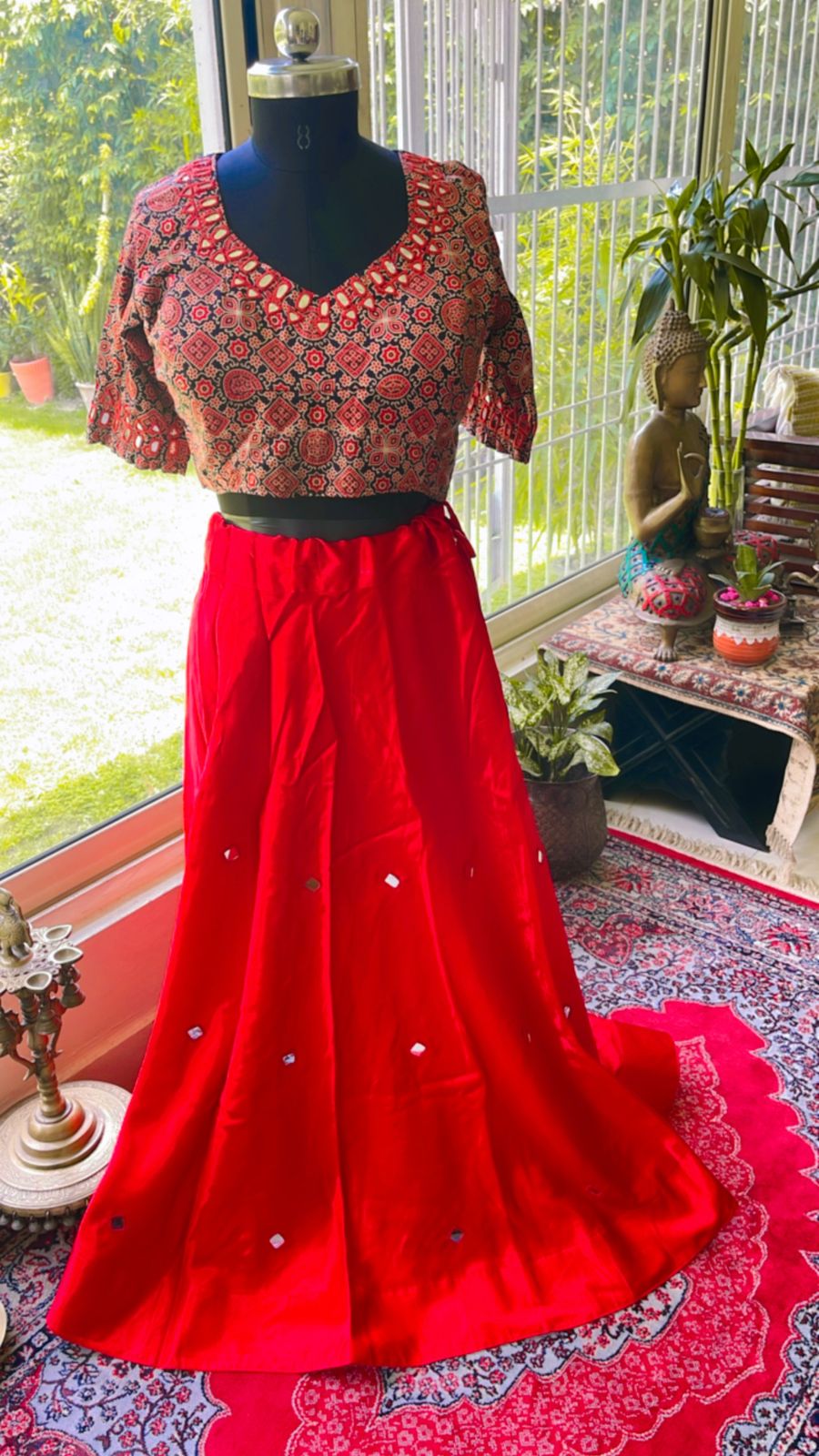 AJARAK GUJARATI KUTCH MIRROR WORK ON FULL SKIRT