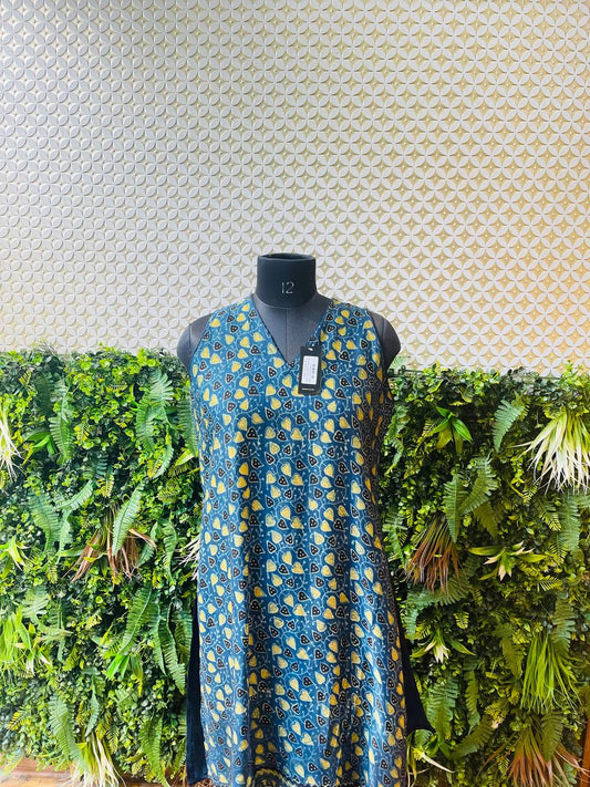 Rosaya Blue Printed Modal Kurta – Single Piece