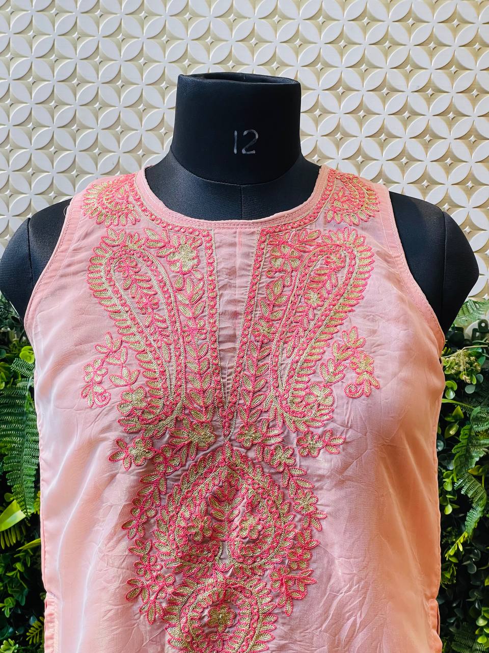 Rosaya Blush Pink Embroidered Kurta Set with Organza Dupatta