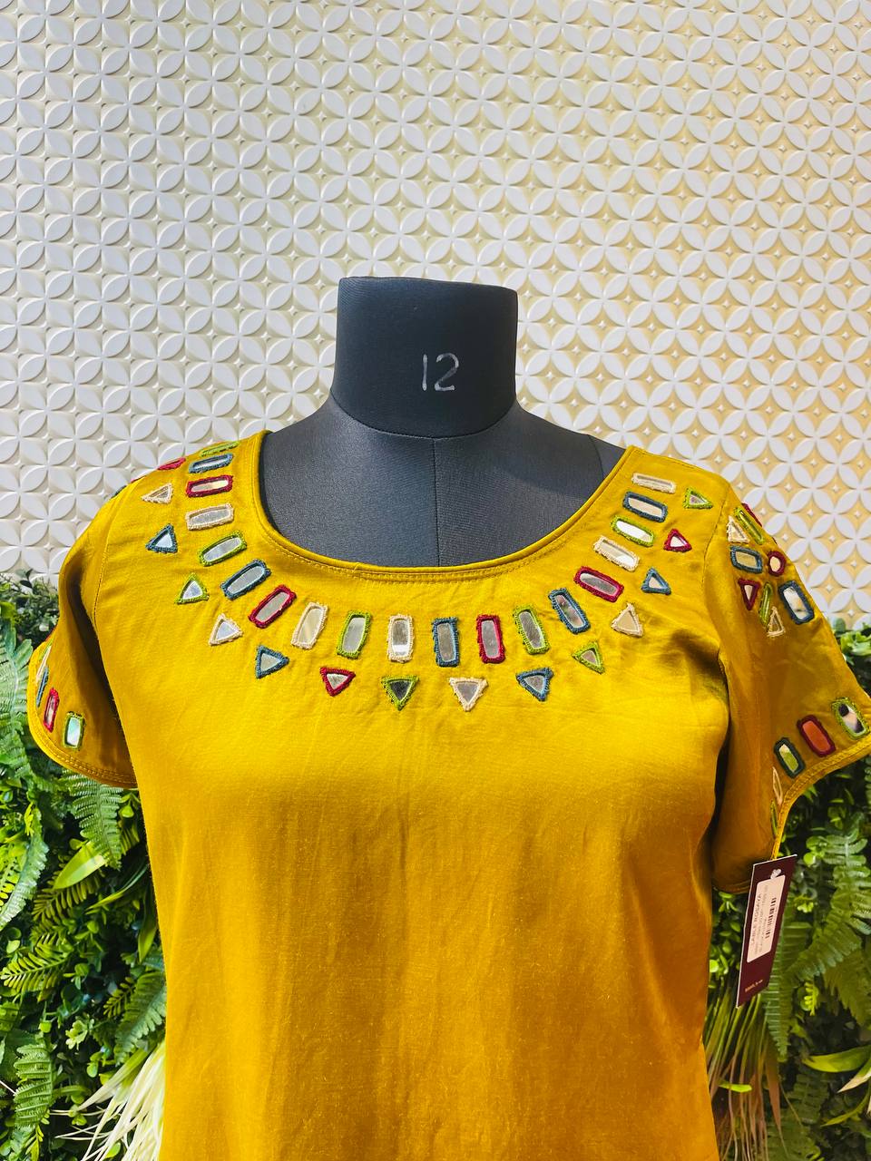 Rosaya Mustard Kutch Mirror Work Short Kurta / Top