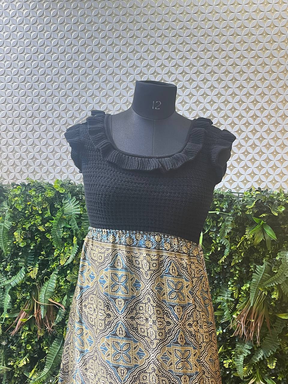 Rosaya Black & Block Print One-Piece Gown
