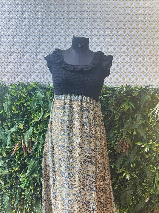 Rosaya Black & Block Print One-Piece Gown