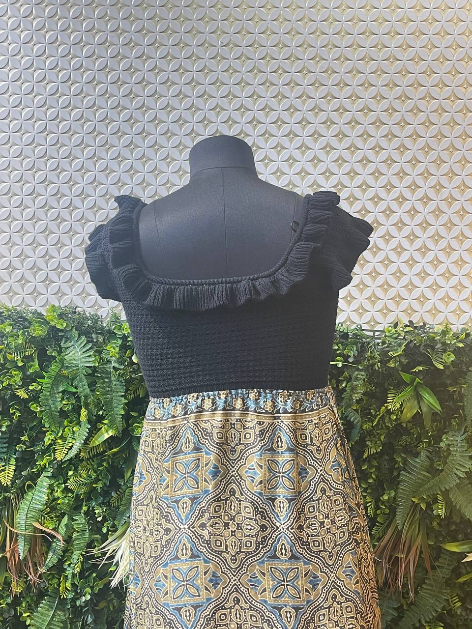 Rosaya Black & Block Print One-Piece Gown