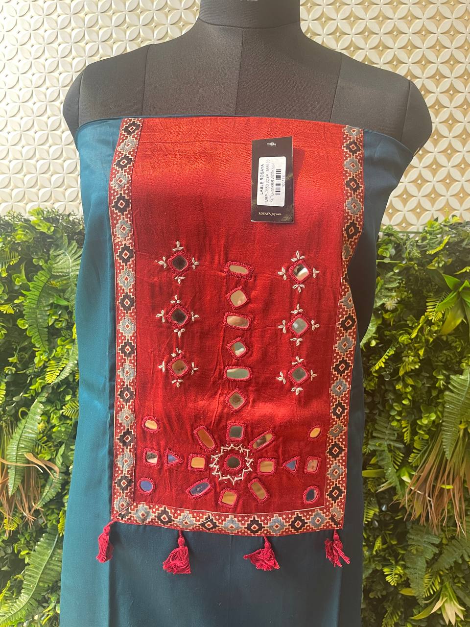 Rosaya Kutch Mirror Work 3-Piece Suit Set with Ajrakh Dupatta