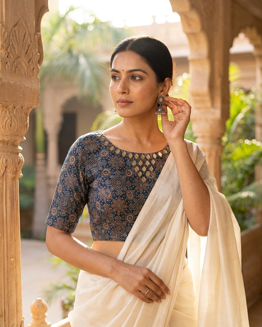 Midnight Ajrak Mirror Work Blouse