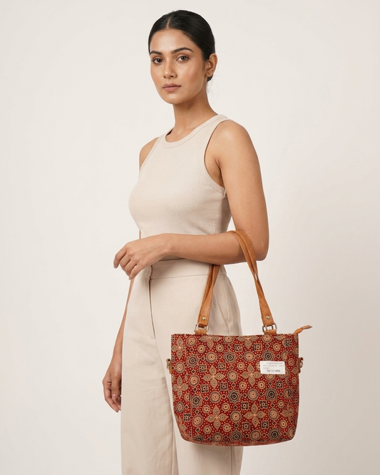 Ajrakh Printed Mini Tote Bag for Women