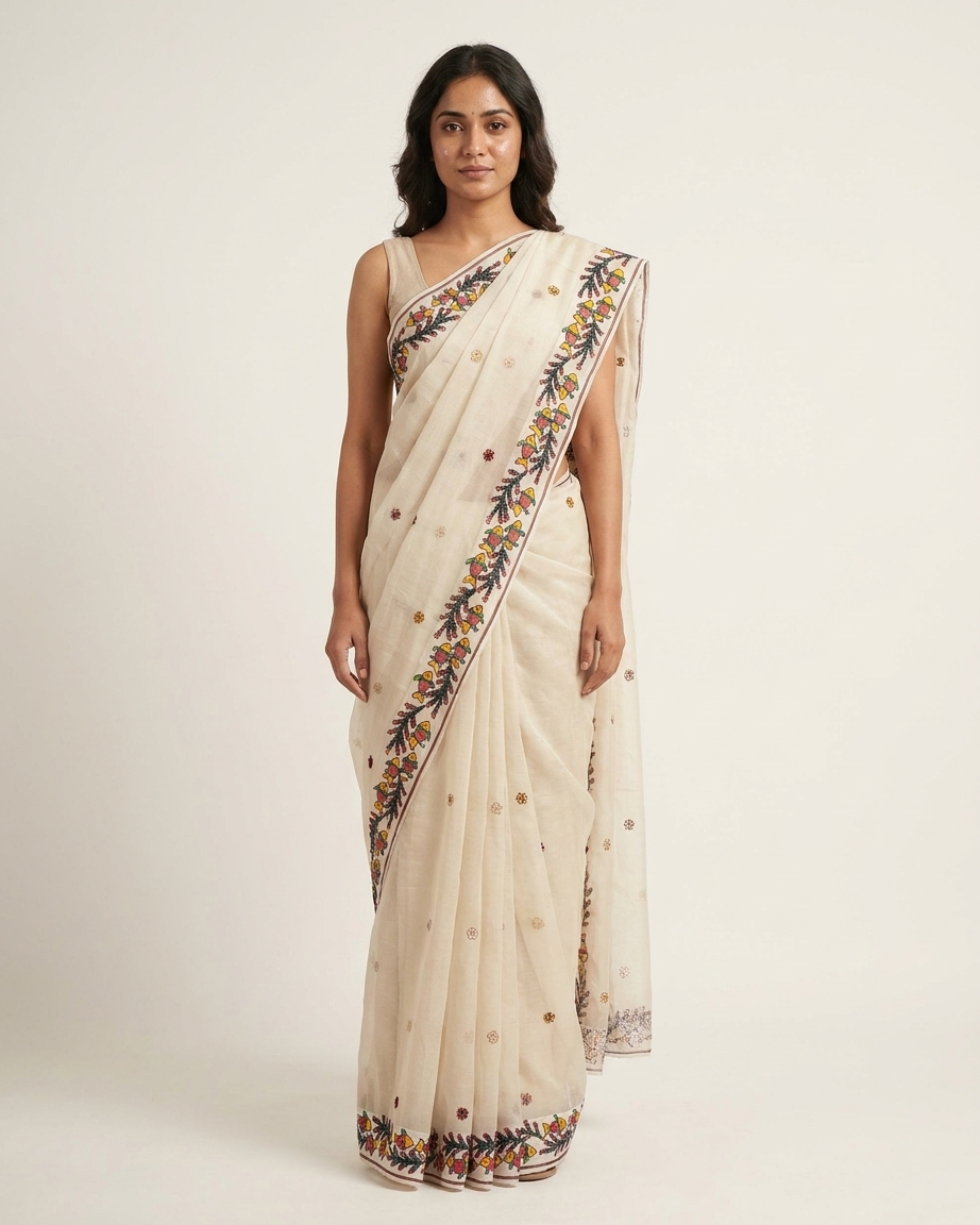 Rosaya 'Kamalini' Embroidered Lotus Organza Saree