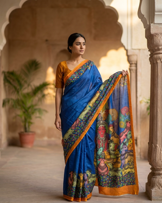 Rosaya 'Vrindavan Leela' Shrinathji Pichwai Art Saree