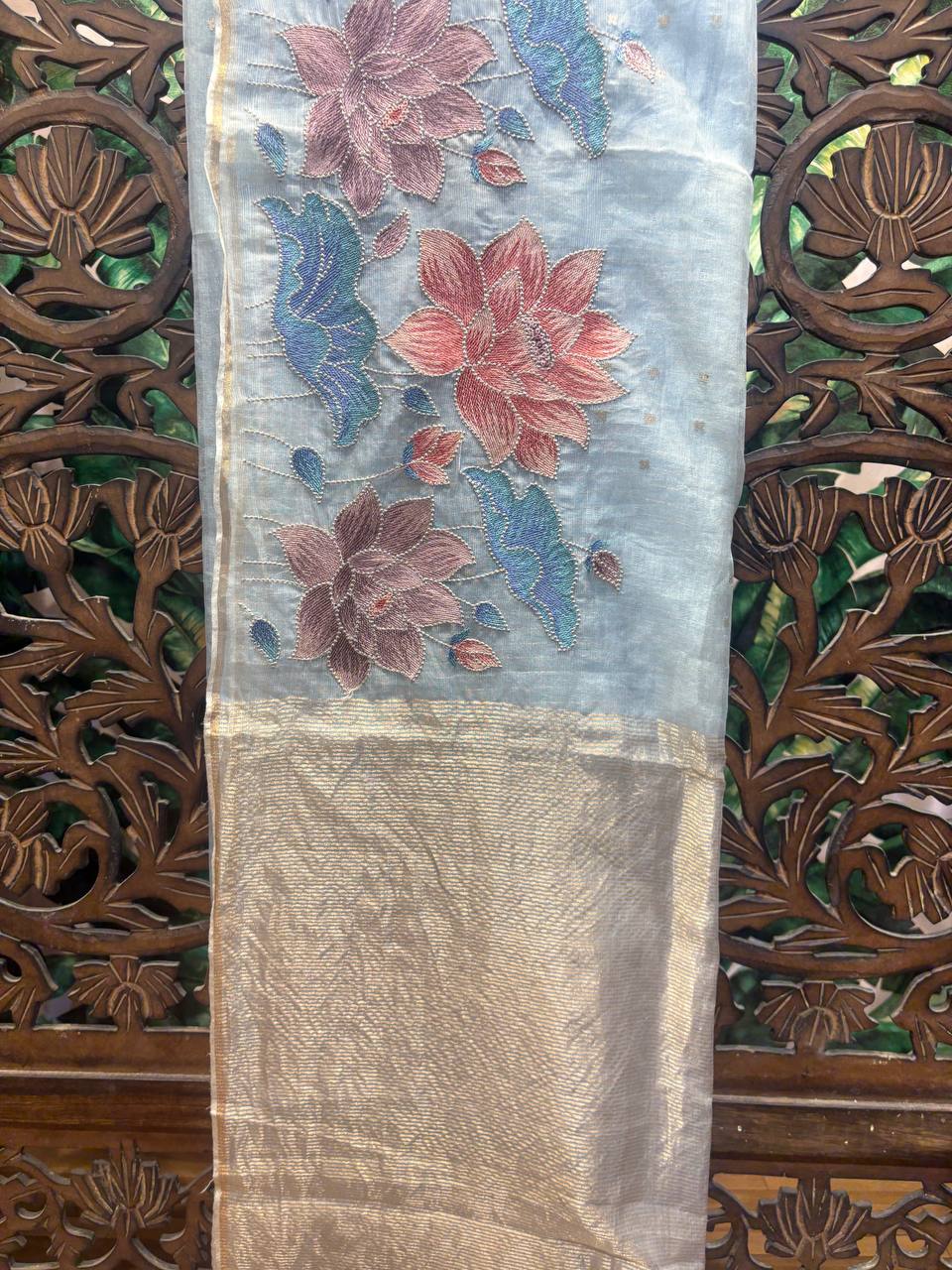 Rosaya 'Kamalini' Embroidered Lotus Organza Saree