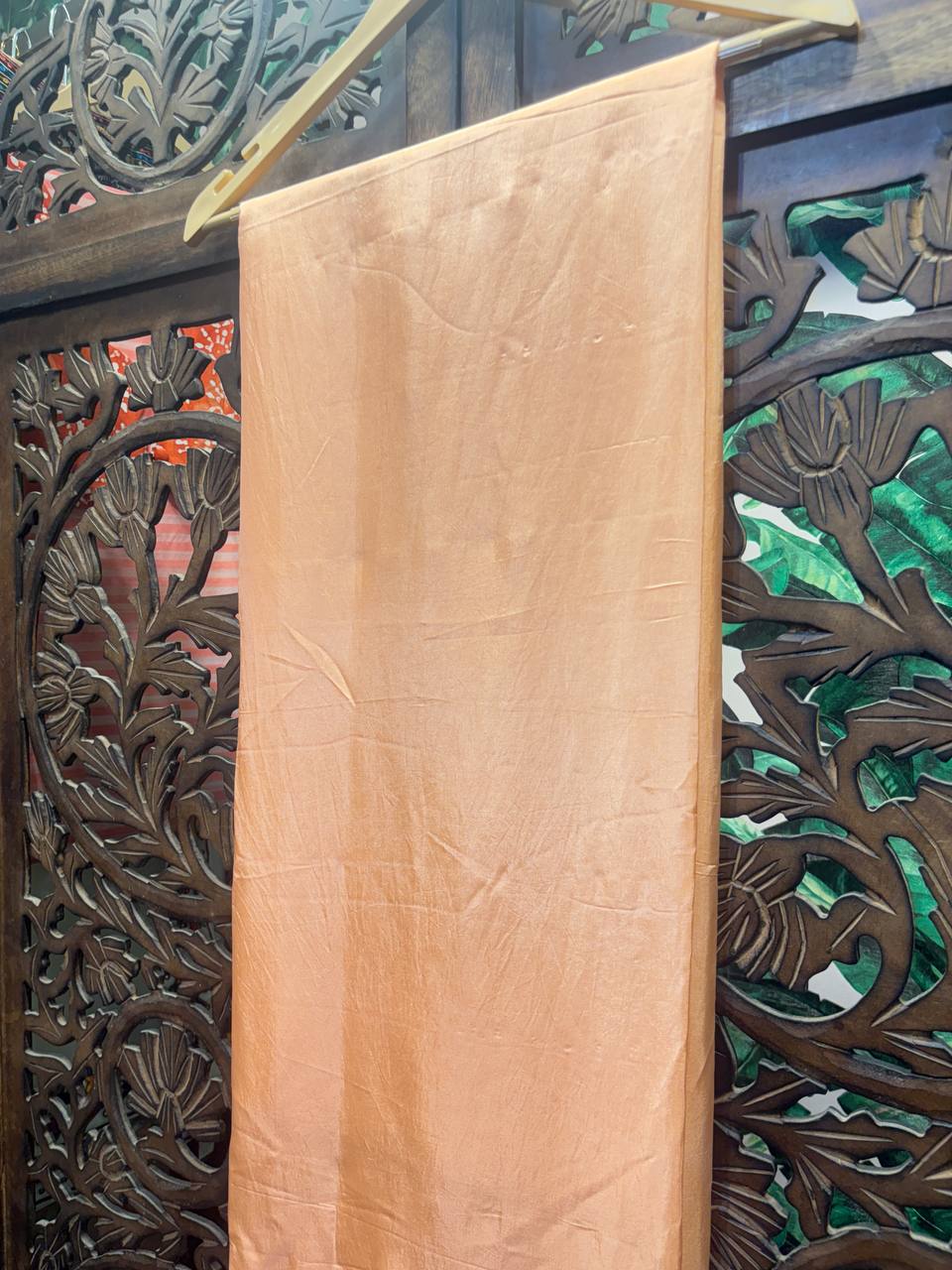Serena - Minimalist Peach Crushed Satin Saree