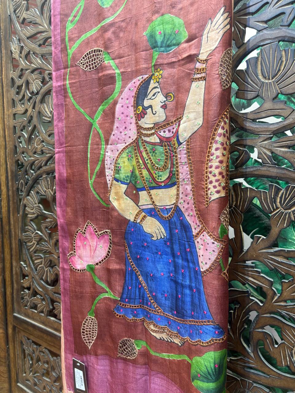 Rosaya 'Padmavati' Hand-Painted Nayika & Lotus Silk Saree with Zardosi Work