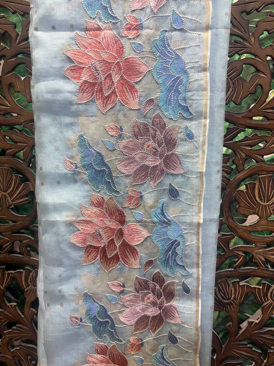 Rosaya 'Kamalini' Embroidered Lotus Organza Saree