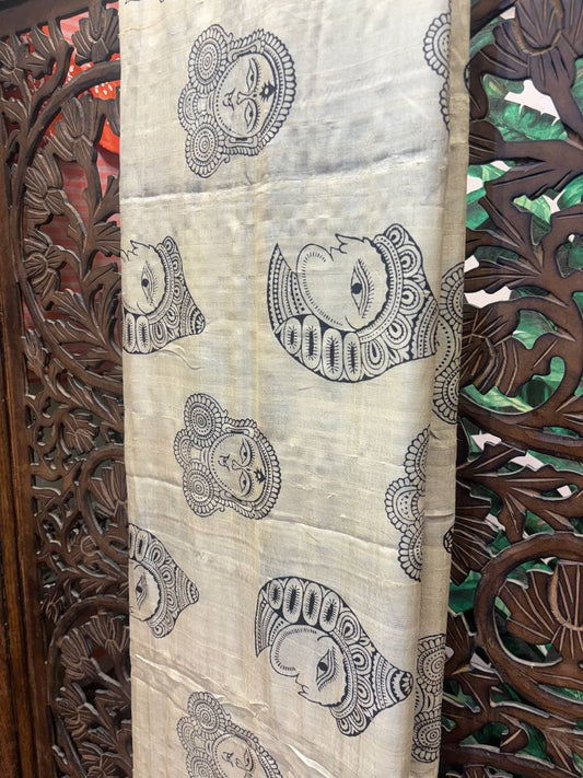 Rosaya 'Devi' Durga Motif Kalamkari Tussar Silk Saree