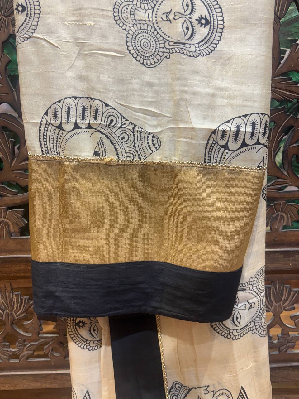Rosaya 'Devi' Durga Motif Kalamkari Tussar Silk Saree
