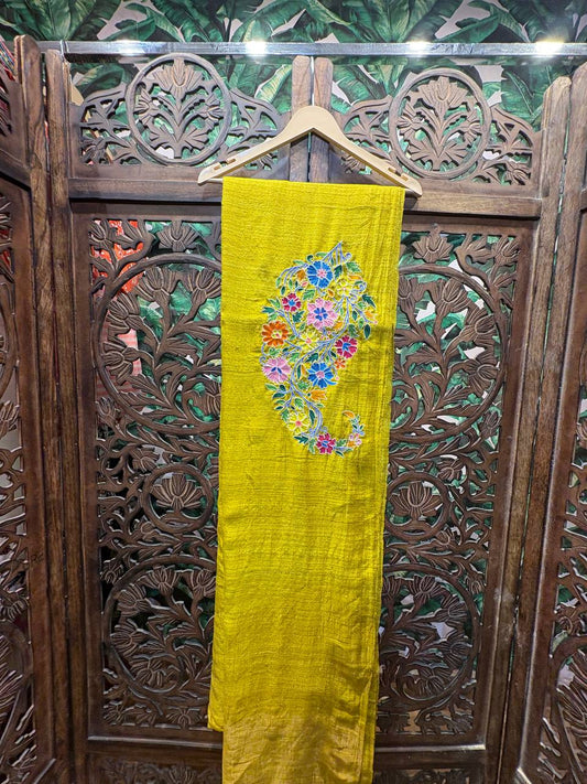 Rosaya 'Bahaar' Floral Paisley Embroidered Tussar Silk Saree