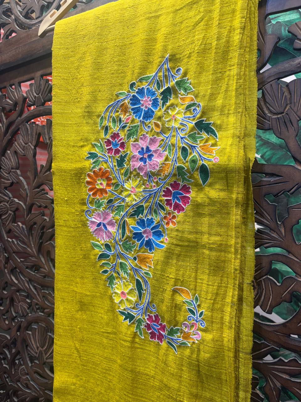 Rosaya 'Bahaar' Floral Paisley Embroidered Tussar Silk Saree