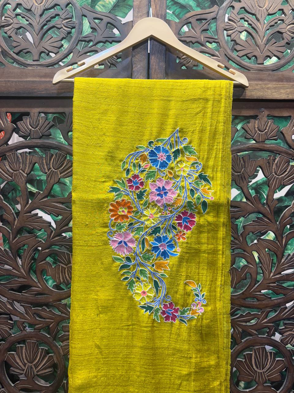 Rosaya 'Bahaar' Floral Paisley Embroidered Tussar Silk Saree