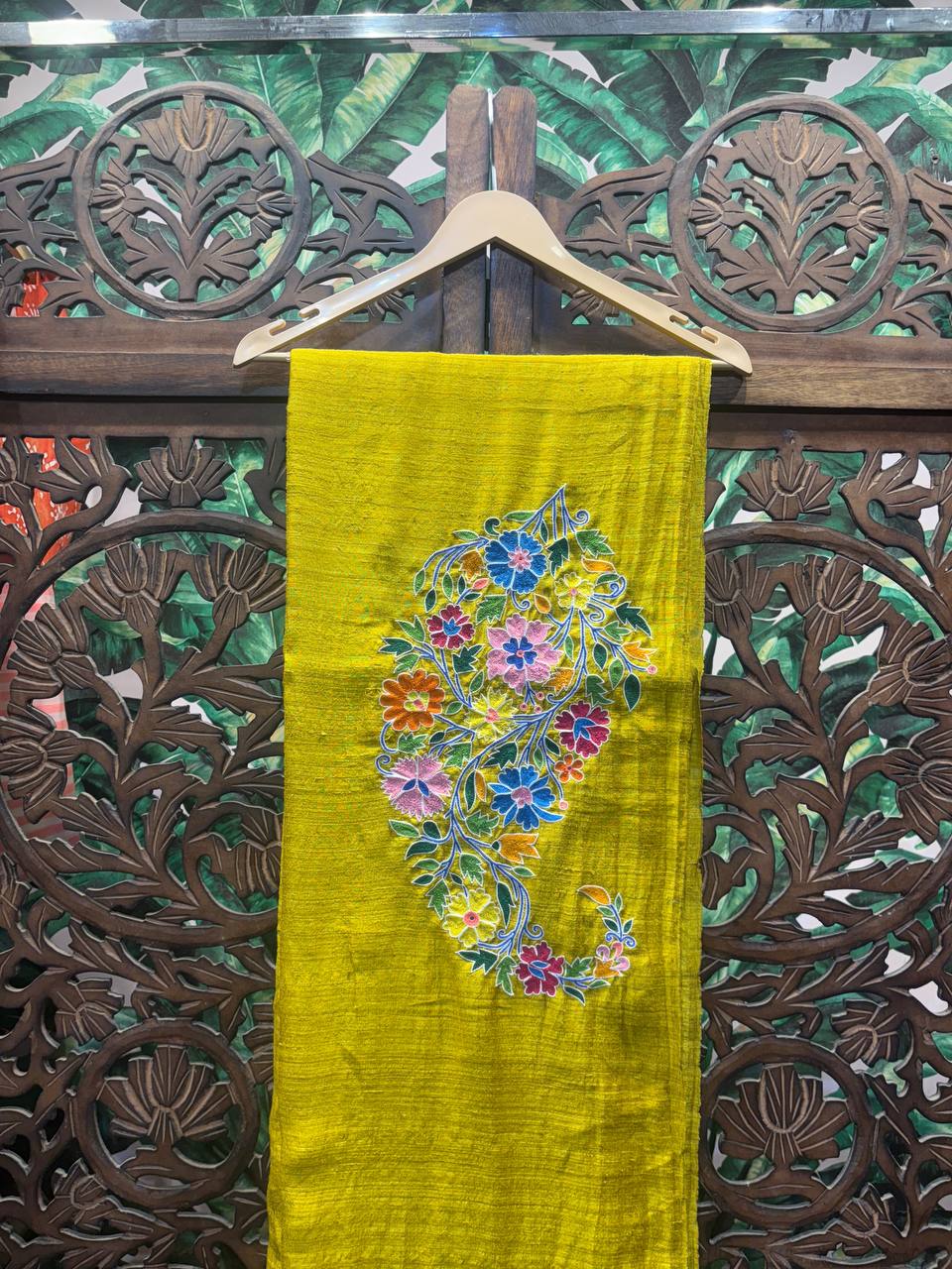 Rosaya 'Bahaar' Floral Paisley Embroidered Tussar Silk Saree