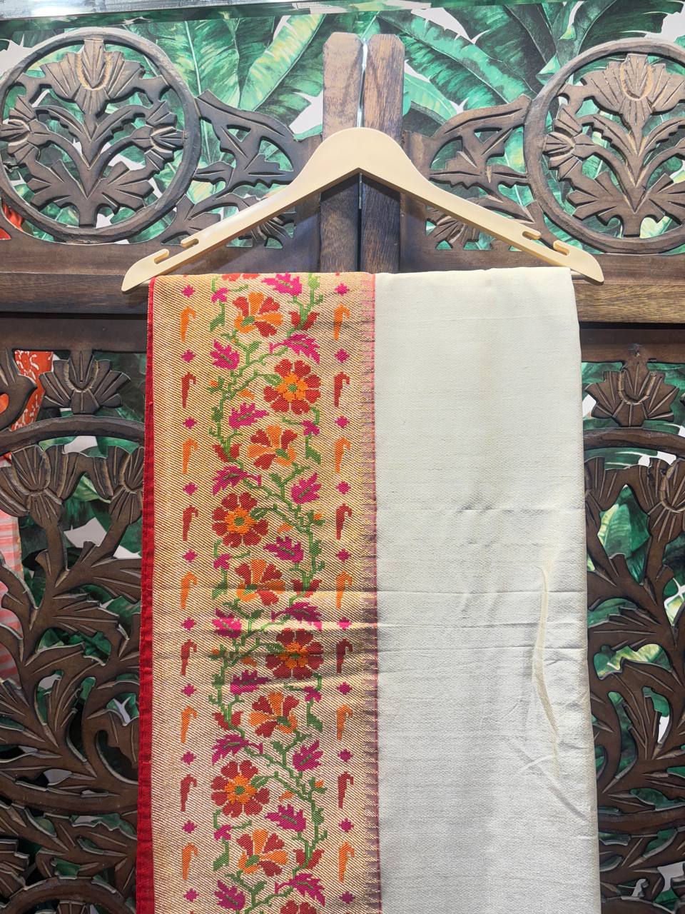 Rosaya 'Manjari' Off-White Paithani Silk Saree