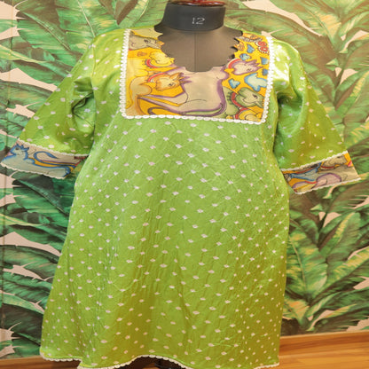 Modal silk with bandhej and hand print kalamkari fabric, enhance neck and hand