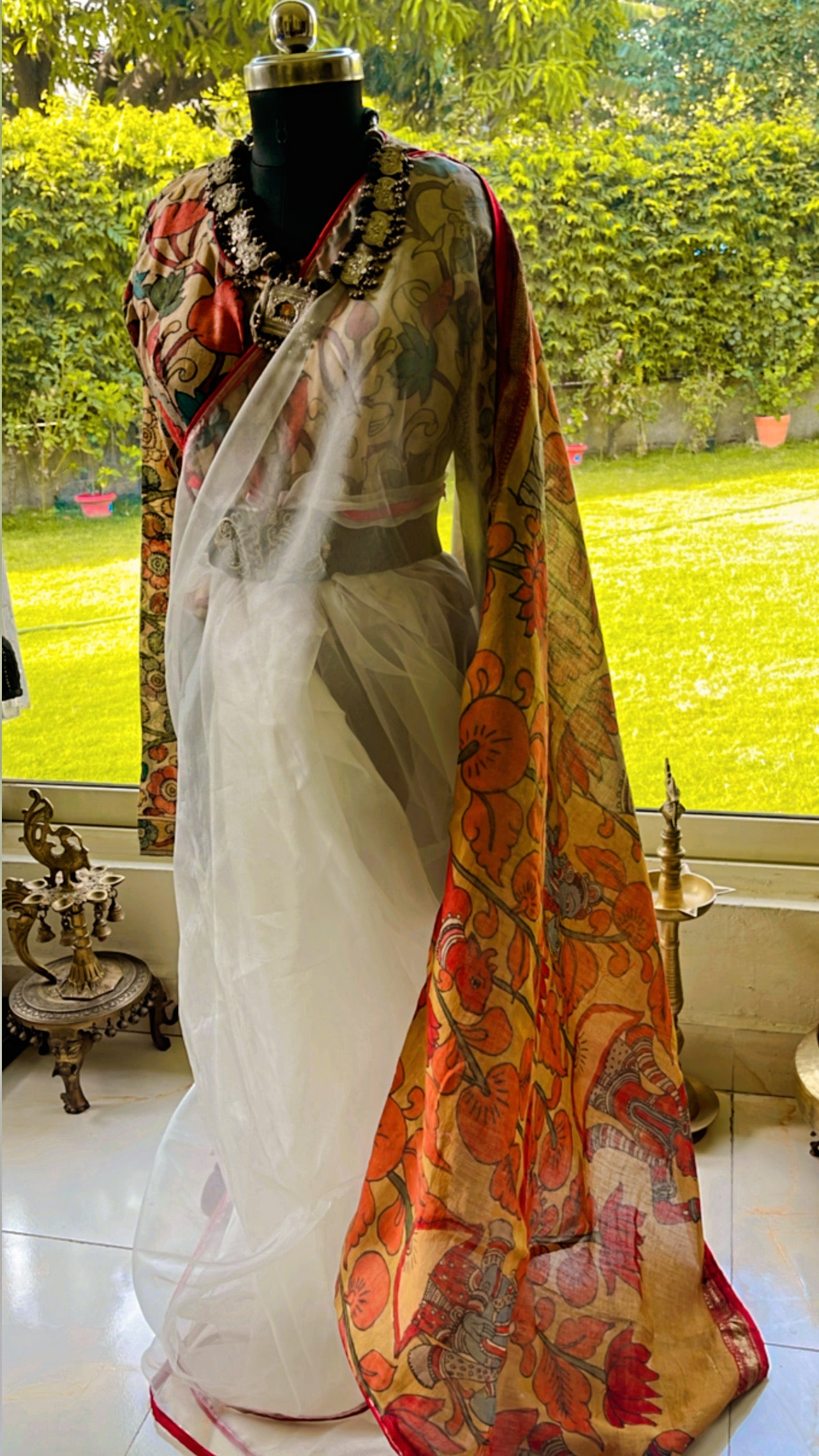KALMKARI PATCH WORKS ON PURE ORGANZA