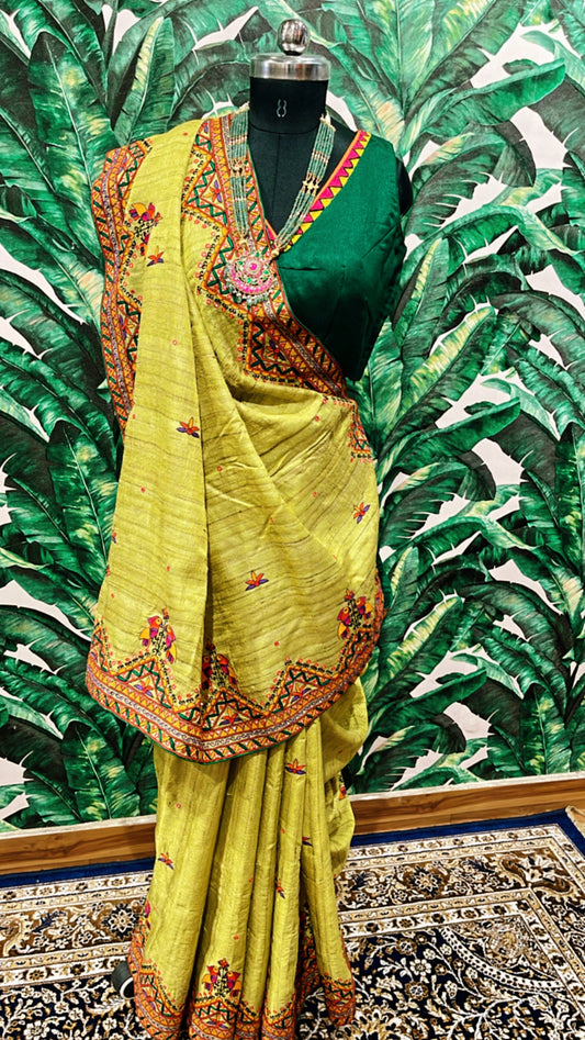 full hand embroided all over the saree and blouse madhubani art