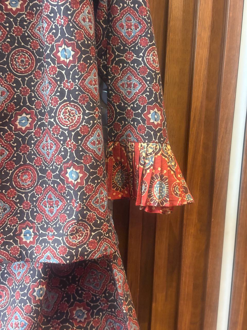 Ajrakh Cotton 3-Piece Co-ord Set (Jacket, Bustier & Wide Pants)