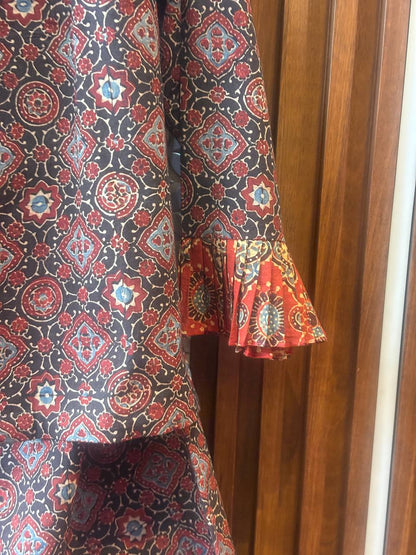 Ajrakh Cotton 3-Piece Co-ord Set (Jacket, Bustier & Wide Pants)