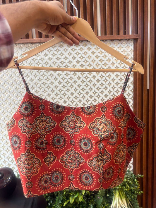 Ajrakh Cotton 3-Piece Co-ord Set (Jacket, Bustier & Wide Pants)