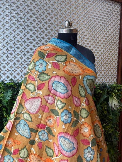 Aarika - Pink Tree of Life Kalamkari Dupatta with Nijam Border