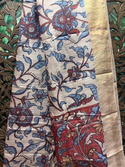 VanaLeela - Hand-Painted Pure Tussar Silk Kalamkari Saree