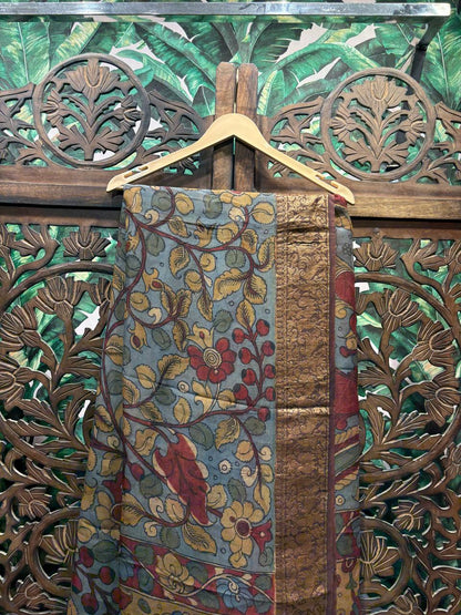 Vriksha - Hand-Painted Kalamkari Kanchipuram Silk Saree