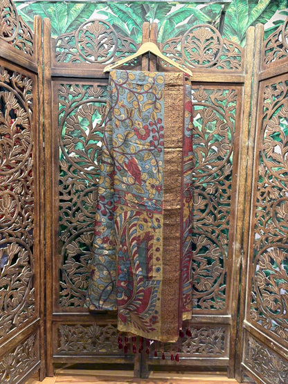 Vriksha - Hand-Painted Kalamkari Kanchipuram Silk Saree