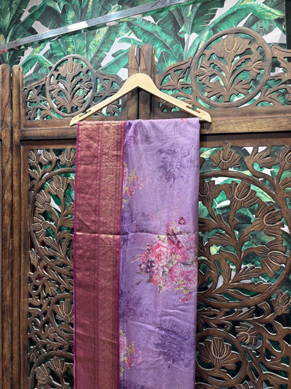 Fiza - Floral Digital Print Organza Banarasi Saree