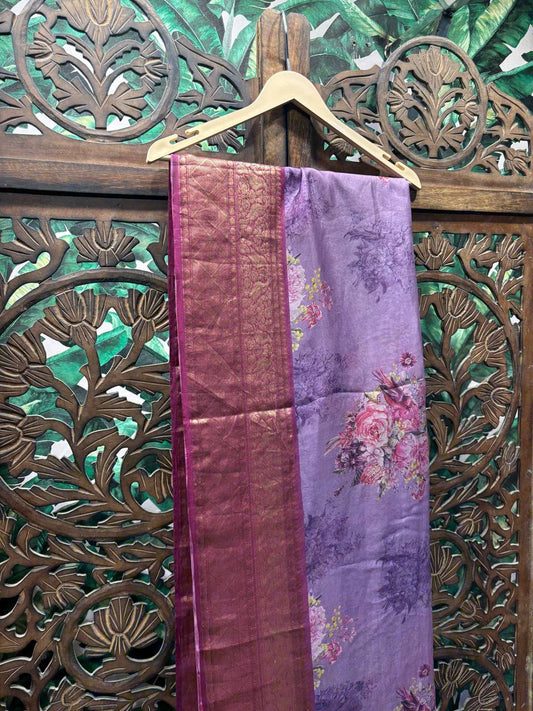 Fiza - Floral Digital Print Organza Banarasi Saree