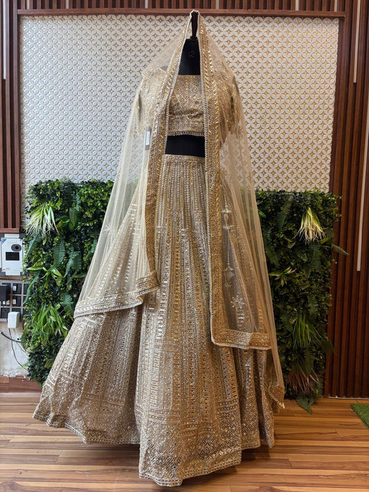 Champagne Gold Sequin & Mirror Work Lehenga Set by Lable Rosaya