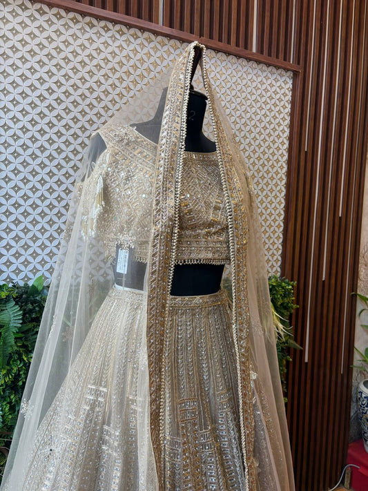 Champagne Gold Sequin & Mirror Work Lehenga Set by Lable Rosaya