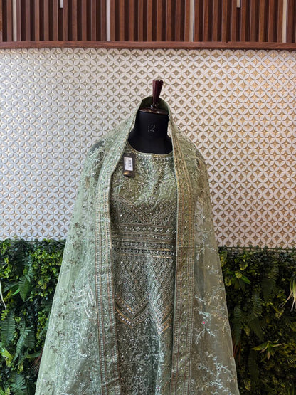 Ethereal Sage Green Peplum Sharara Suit by Lable Rosaya
