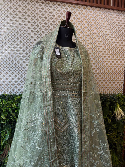 Ethereal Sage Green Peplum Sharara Suit by Lable Rosaya
