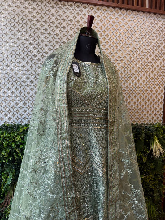 Ethereal Sage Green Peplum Sharara Suit by Lable Rosaya