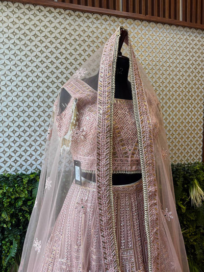Dusty Rose Pearl & Sequin Lehenga Set by Lable Rosaya