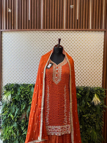 Regal Rust Zardozi Embroidered Kurta Set by Lable Rosaya