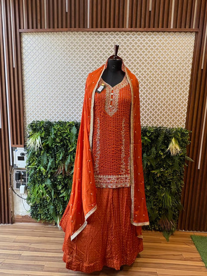 Regal Rust Zardozi Embroidered Kurta Set by Lable Rosaya