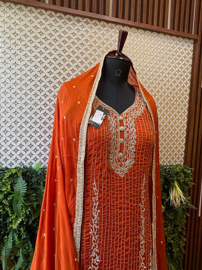 Regal Rust Zardozi Embroidered Kurta Set by Lable Rosaya