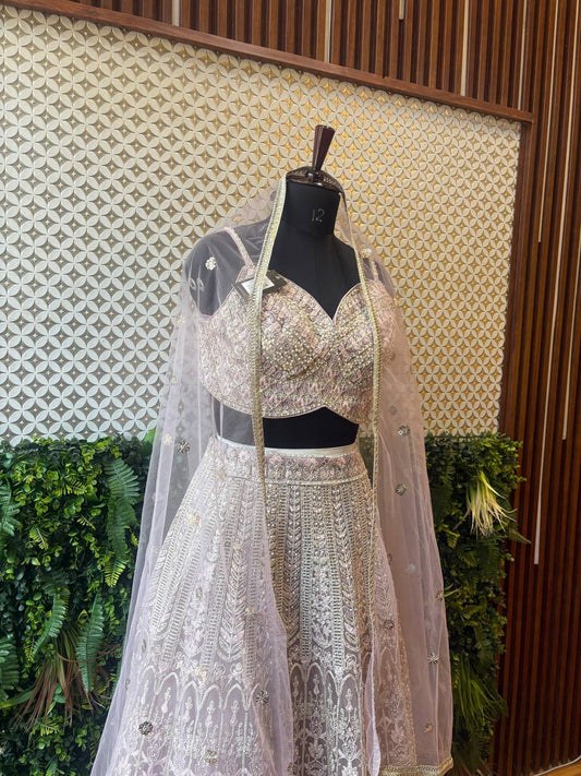 Lilac Pearl & Threadwork Bridal Lehenga by Lable Rosaya