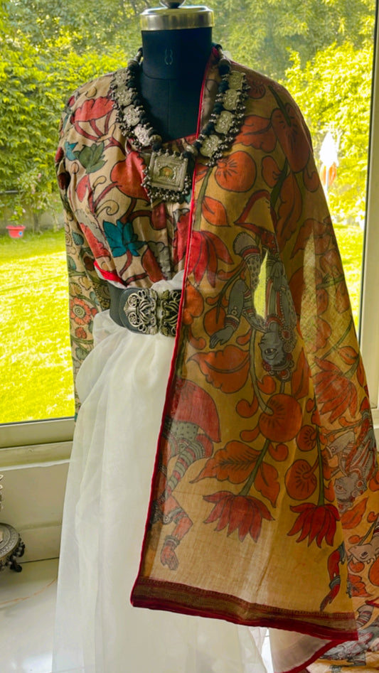 KALMKARI PATCH WORKS ON PURE ORGANZA