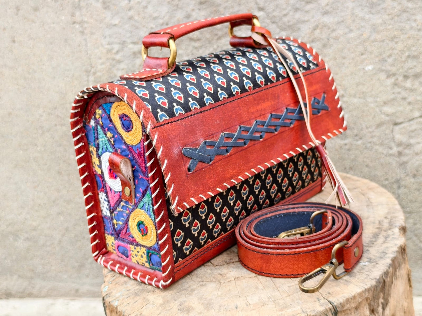 Rosaya Kutch Handcrafted Leather Sling Bag